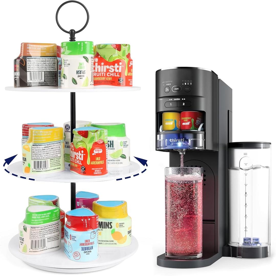 Flavor Pods Holder for Ninja Thirsti Flavored Water Drops, Rotatable Holds 15 Pods Storage Rack for Ninja Thirsties Drink System, Acrylic Pods Organizer for Ninja Thirsty, White