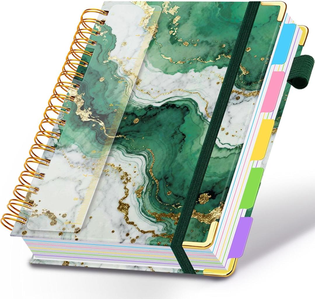Spiral Journal Notebooks for Work, 300 Pages 5 Subject Notebook College Ruled with Dividers & Tabs, 8''x 10'' Large Notebook Journal for Women Students Note-Taking and Organizer (Teal Luxe Marble)