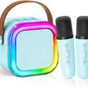 2025 Newest Mini Karaoke Machine for Kids Girls & Boys - Portable Bluetooth Speaker with 2 Wireless Microphones - Kids Birthday Gifts for Ages 4-10 - Kids' Instrument Accessories - Blue