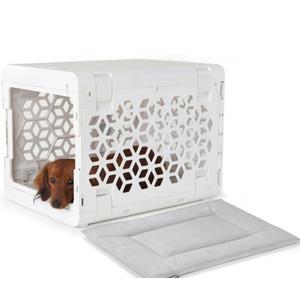 KindTail PAWD Collapsible Dog Crate + Washable Dog Bed - Stylish Pet Crate with Comfortable PAWD Pad - Safe Indoor Puppy or Dog Kennel Set - Lightweight, Compact & Portable for Travel - Small White
