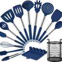 HOTEC Heat Resistant Silicone Kitchen Utensils, Cooking Utensil Set, Spatula Set, BPA Free, Kitchen Gadgets, with Stainless Steel Utensils Holder, Dishwasher Safe, 14pcs Classic Blue