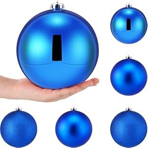 Wettarn 6 Pieces Large 6" Christmas Balls Christmas Tree Decoration Ornaments Shatterproof Balls for Birthday Easter Valentine Wedding Decorations 4th of July Memorial Day(Blue Mix)