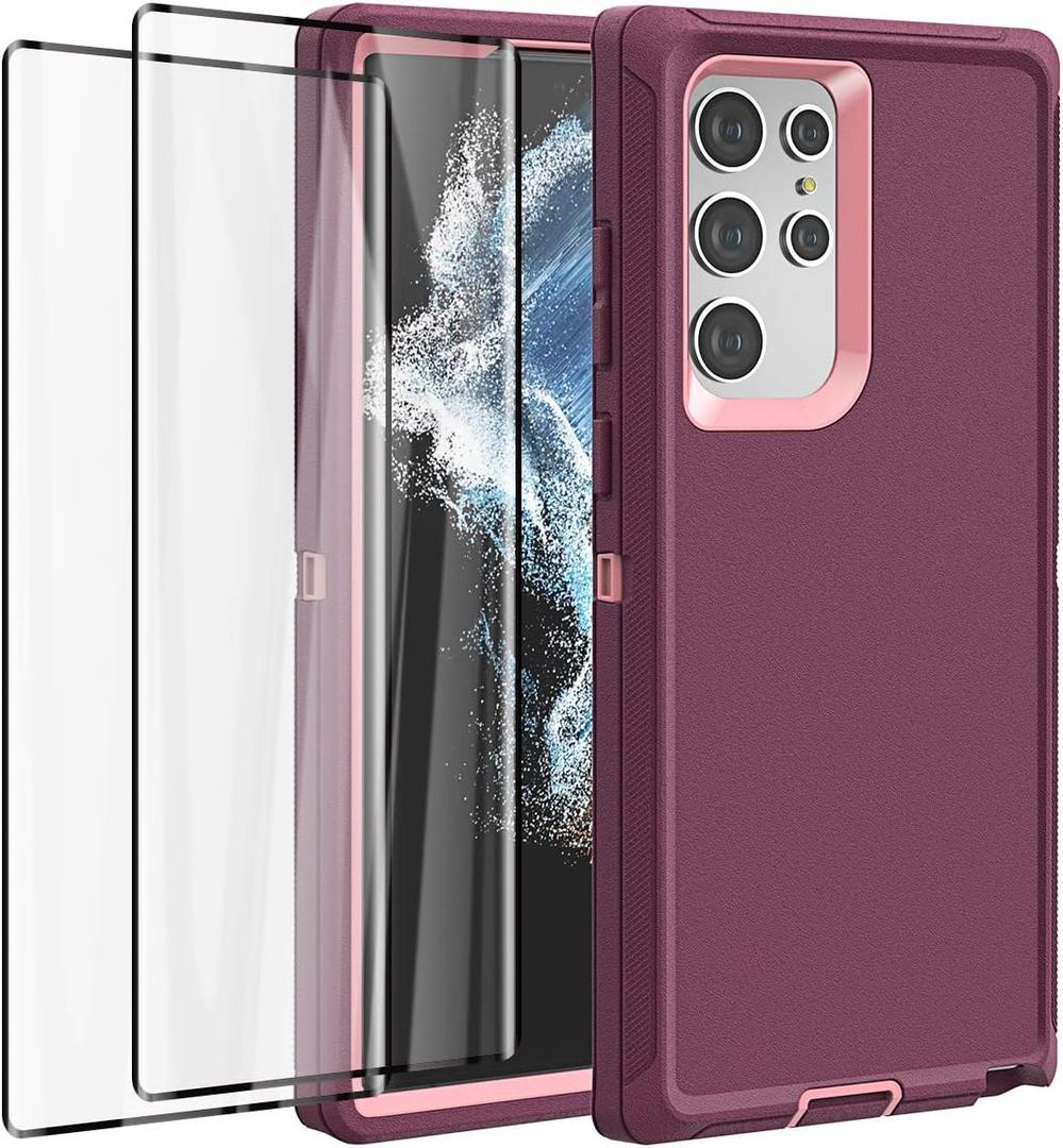 AICase for Galaxy S22 Ultra Case with Screen Protector, Heavy Duty Drop Protection Rugged Shockproof/Dustproof Rugged Durable Case for Samsung Galaxy S22 Ultra 6.8" (Night Purple/Baby Pink)