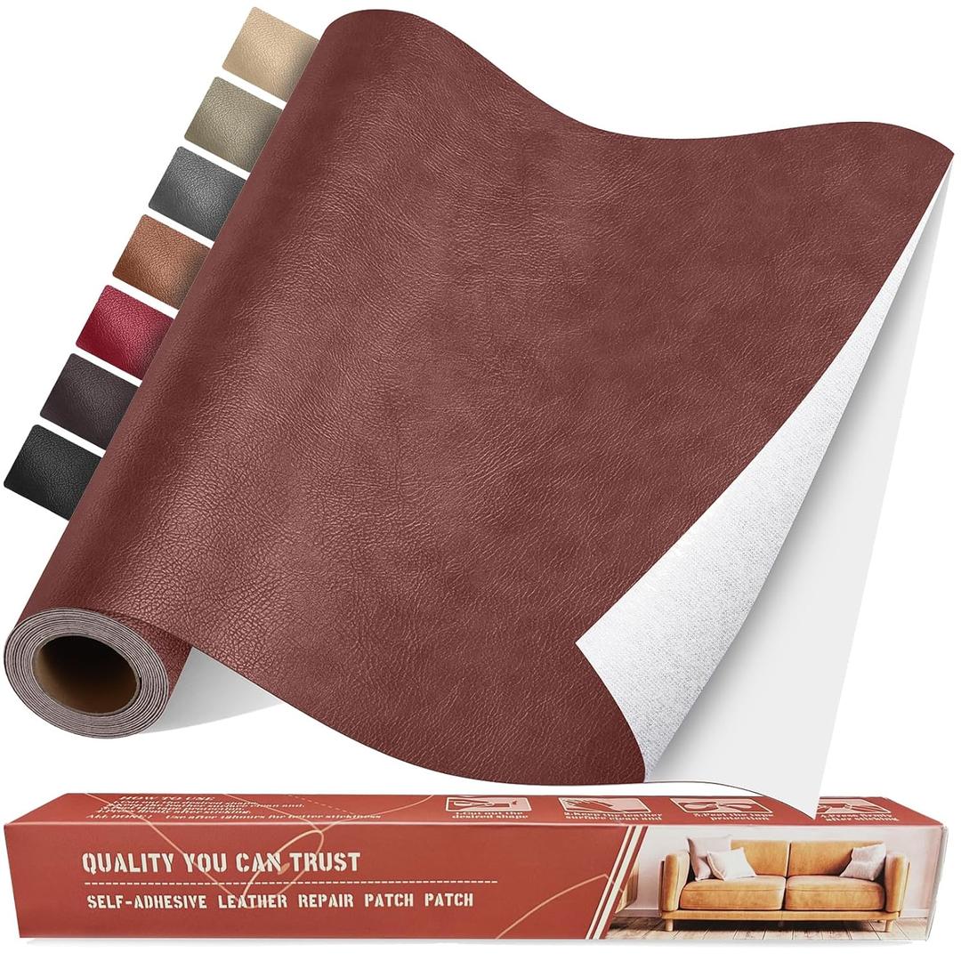 Self Adhesive Leather Repair Patch Kit, 31.4 in x 16 in Large Vinyl Leather Repair Tape for Furniture, Car Seat, Couch, Sofa, Chair Retro Reddish Brown