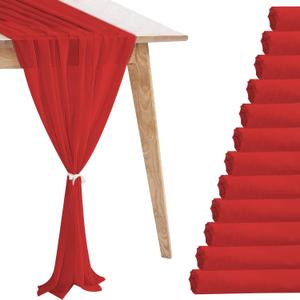 12 Pack Red Table Runner 10ft Romantic Chiffon Table Runner for Wedding Baby Shower and Birthday Party Cake Table Decorations(120 x 12 in)