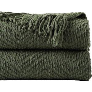 BATTILO HOME Olive Green Throw Blankets for Couch, Knitted Green Throw Blanket for Bed, Super Soft Warm Large Throws for Home Decor, 60" x 80"