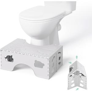 Foldable Toilet Stool Squat, 7 Inch Healthy Squatting Potty for Adults with Anti-Slip Feet, Portable Travel Poop Stool Adult, Lightweight & Easy Storage Bathroom Toilet Step Stool, Gray