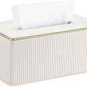 GORESE Rectangle Tissue Box Cover for Kleenex, PU Leather Tissue Box Holder, Rectangular Decorative Tissue Covers for 120(3-Ply)/160(2-Ply) Tissue Box, Cream White