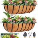 LCHUANG Railing Planter Window Box - 2 Pack 24 Inch Deck Balcony Rail Planter with Coconut Coir Liner, Fence Metal Hanging Flower Basket Deck Railing Planter Boxes for Outdoor Garden