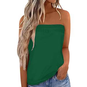 IWOLLENCE Women's Floral Tube Tops Casual Summer Backless Strapless Top Sleeveless Bandeau Tanks Shirt (XX-Large, C Dark Green)