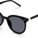 Retro Round Sunglasses for Women, Pink Sunglasses Womens with Classic Trendy Frame Sunnies Shades UV400 Blocking (Black)
