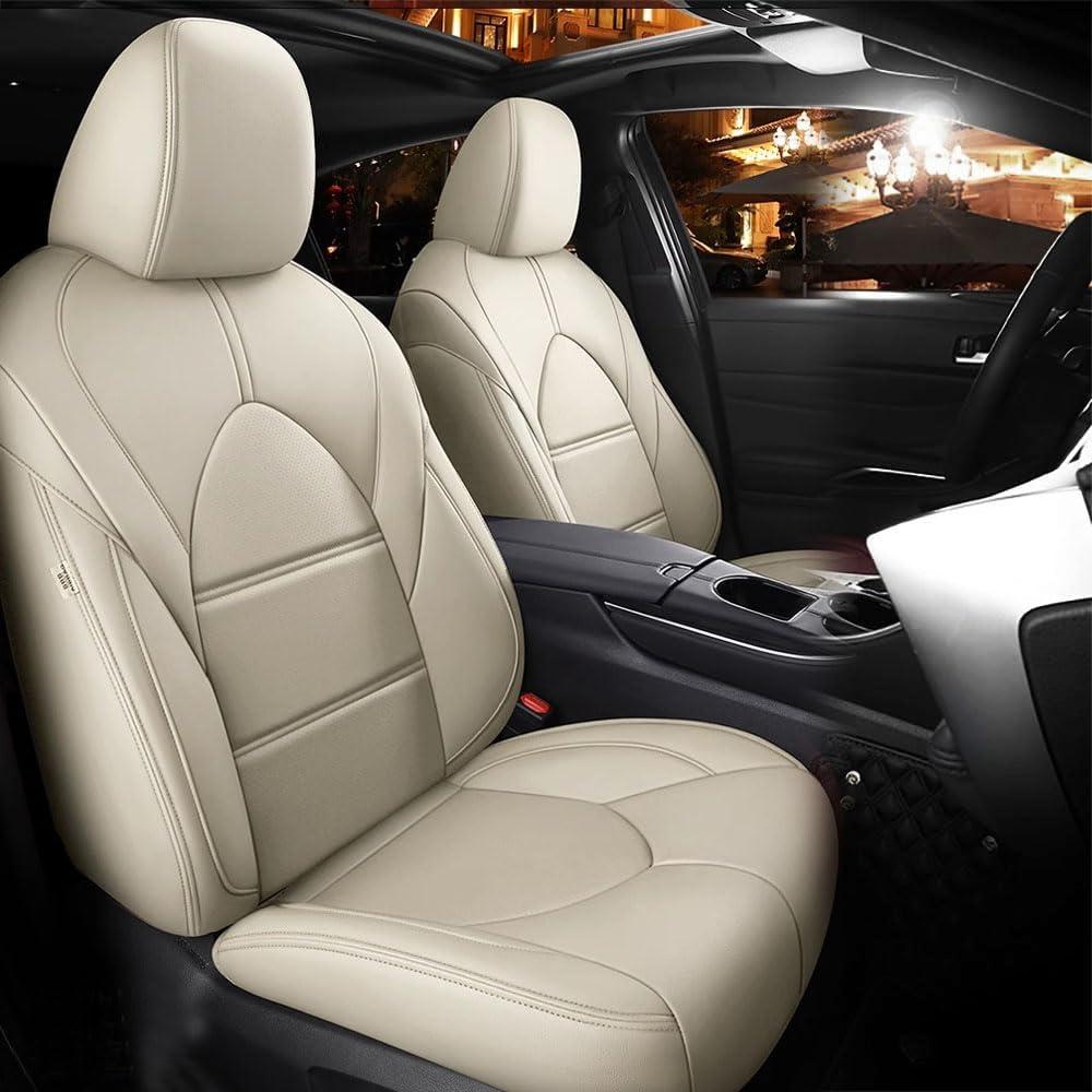 CocheFamilia Custom Fit Highlander Car Seat Covers for Select Toyota Highlander 2020 2021 2022 2023 2024 2025 -Three Rows, Second Row 40/60 Split, 8 Seats,Leather (Beige)