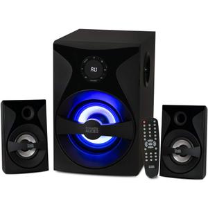 Acoustic Audio by Goldwood Bluetooth 2.1 Surround Sound System with LED Light Display, FM Tuner, USB/SD Card Inputs - Multimedia PC Speaker Set with Subwoofer, Includes Remote Control - AA2400 Black