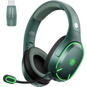 YOTMS Wireless PS5 Gaming Headset for PS4, PC, Switch, 2.4Ghz Wireless Gaming Headphones with Mic, Bluetooth 5.3 Headphones with Stereo Sound, 40h Battery, for Laptop, Mac, Phone (Green)