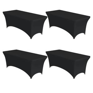 4-Pack Black Spandex Tablecloths – 72"x30"x30" Stretch Fitted Table Covers for 6ft Rectangle Folding Tables, Wrinkle-Resistant Tablecloth for Wedding, Banquet & Outdoor Events