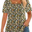 VISLILY Plus-Size-Womens-Summer-Tops Trendy Square Neck T Shirts Cute Flowy Pleated Tunics Casual Short Sleeve Blouses (XX-Large, 08_yh004)