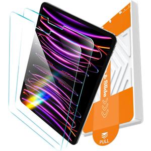 EZ-GLAZ-2 Pack for iPad Pro 12.9 Inch Screen Protector 6th 5th 4th 3rd Gen (2022/2021/2020/2018), Military-Grade Shatterproof, 9H+ Tempered Glass with Installation Box, Anti-Scratch, Apple Pencil Compatible, HD Clarity, Bubble Free
