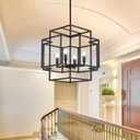 WJShome 16.5" Black Chandelier, 4-Light Farmhouse Foyer Lighting Fixtures, Modern Industrial Ceiling Lantern Pendant Light Large Chandeliers for High Ceilings, for Dining Room, Entryway, Staircase