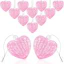 12PCS Heart Ornaments for Valentine Crystal Glass Heart Shape Hanging Ornaments for Christmas Valentine's Anniversary Wedding Party Decoration (Pink)