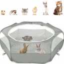 Pawaboo Small Animals Playpen, Waterproof Small Pet Cage Tent with Zippered Cover, Portable Outdoor Yard Fence with 3 Metal Rod for Chick/Kitten/Puppy/Guinea Pig/Rabbits/Hamster/Chinchillas,Light Gray