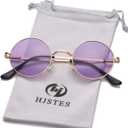 HJSTES Polarized Round Sunglasses Womens Men Retro Hippie Glasses Small Circle Sunnies (Pack of 2, Pink Purple)