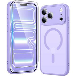 FNTCASE for iPhone 17 Pro Case: Matte Magnetic Phone Cases with Screen Protector Compatible with Magsafe Slim Anti Yellowing Rugged Shockproof Protective Translucent Cell Phone Cover (C-Purple)