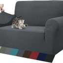 ZNSAYOTX 1 Piece Jacquard Couch Covers for 2 Cushion Couch High Stretch Loveseat Slipcover for Pets Dogs Anti Slip Love Seat Sofa Slipcover Furniture Protector (Loveseat, Dark Grey) (Medium (55"-69"))