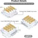 RGBZONE 20Pcs 4 Pin 10mm LED Strip Connectors Strip to Wire Connector and 32.8FT/10M 4 Pin RGB Extension Cable Wire for Non-Waterproof 10mm SMD RGB 5050 LED Light Strip