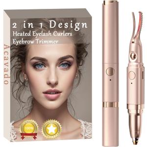 Multifunctional Double Head Heated Eyelash Curlers and Eyebrow Trimmer, 2 Temperature Modes Electric Eyelash Curler USB Rechargeable for Women