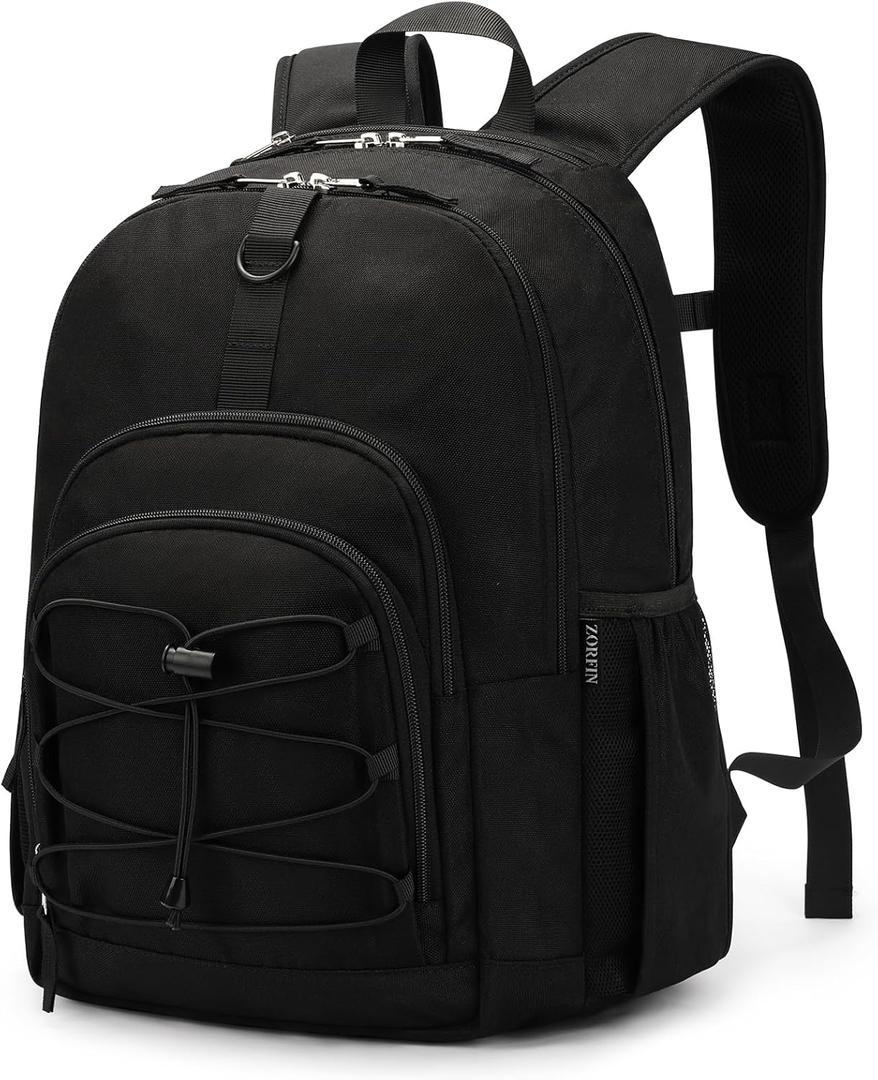 ZORFIN Black Backpack for School, Travel: Bookbag for Girls Boys - Kids Backpack with Multi Compartments