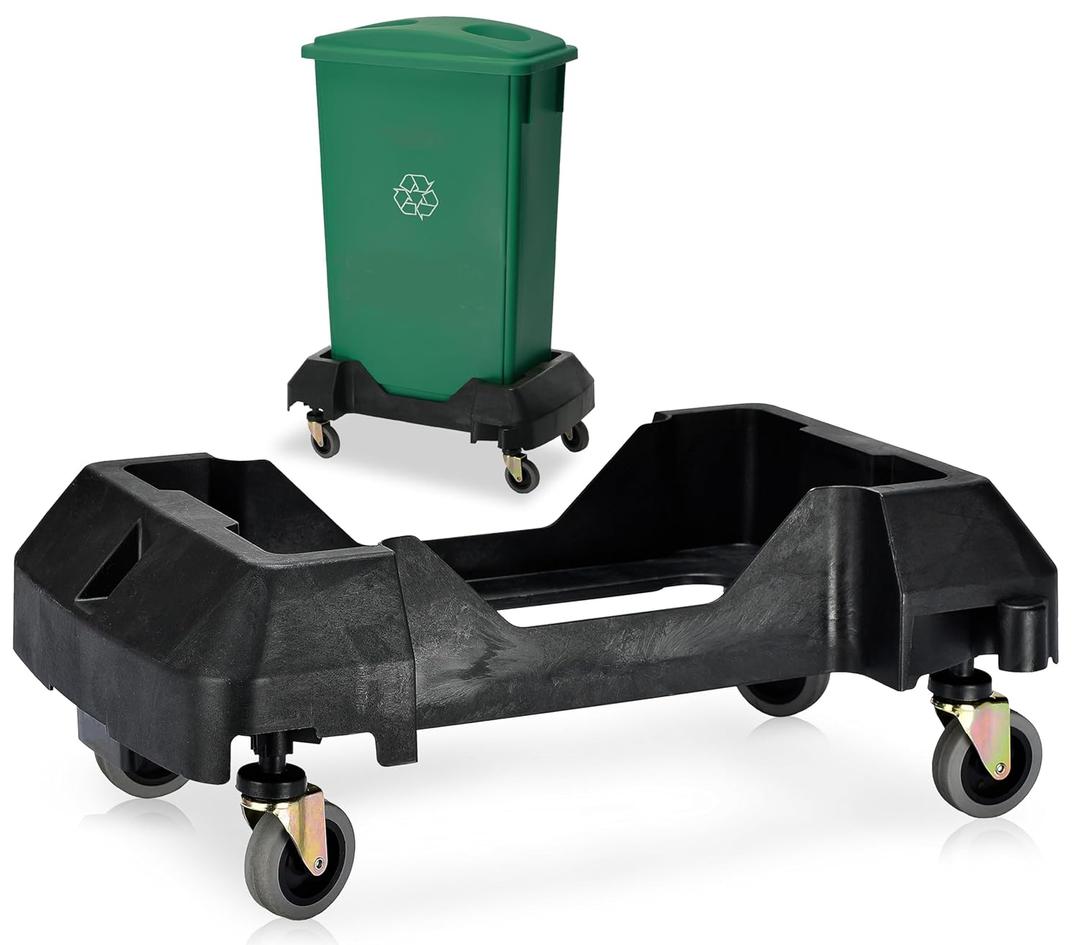 Alpine 16/23 Gallon Slim Trash Can Dolly - 4-Wheel Rectangular Plastic Rolling Garbage Can Cart, Holds Up to 200lbs (Black)