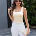 Neweek Womens 2025 Sleeveless Ribbed Tank Tops Striped Knit Square Neck Tops Summer Casual Fitted Basic Tee Shirts (L)