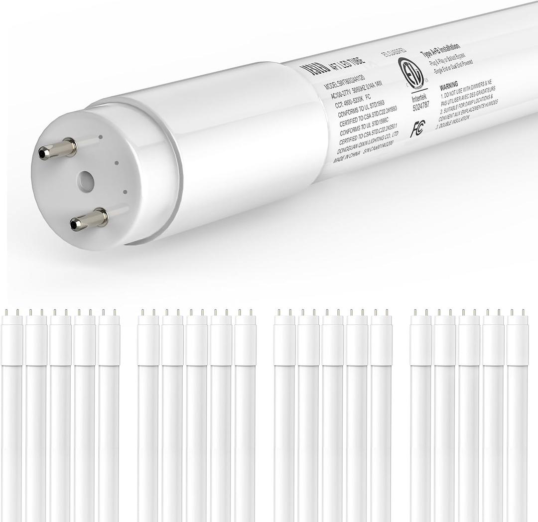 JESLED 20-Pack T8 LED Tube Lights 4Ft, 14W 2450LM 5000K, Single or Double End Powered, Plug and Play or Ballast Bypass, Type A+B 4 Foot T10 T12 Fluorescent Bulbs Replacement, Frosted