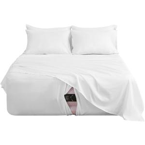 Extra Deep Pocket Full Sheet Set for Air Mattress, 6 Piece Air Bed Sheets Set with 18-24 Inches Depth, Soft & Breathable Inflatable Bed Sheet Set with Flat Sheet, Fitted Sheet and Pillowcases, White