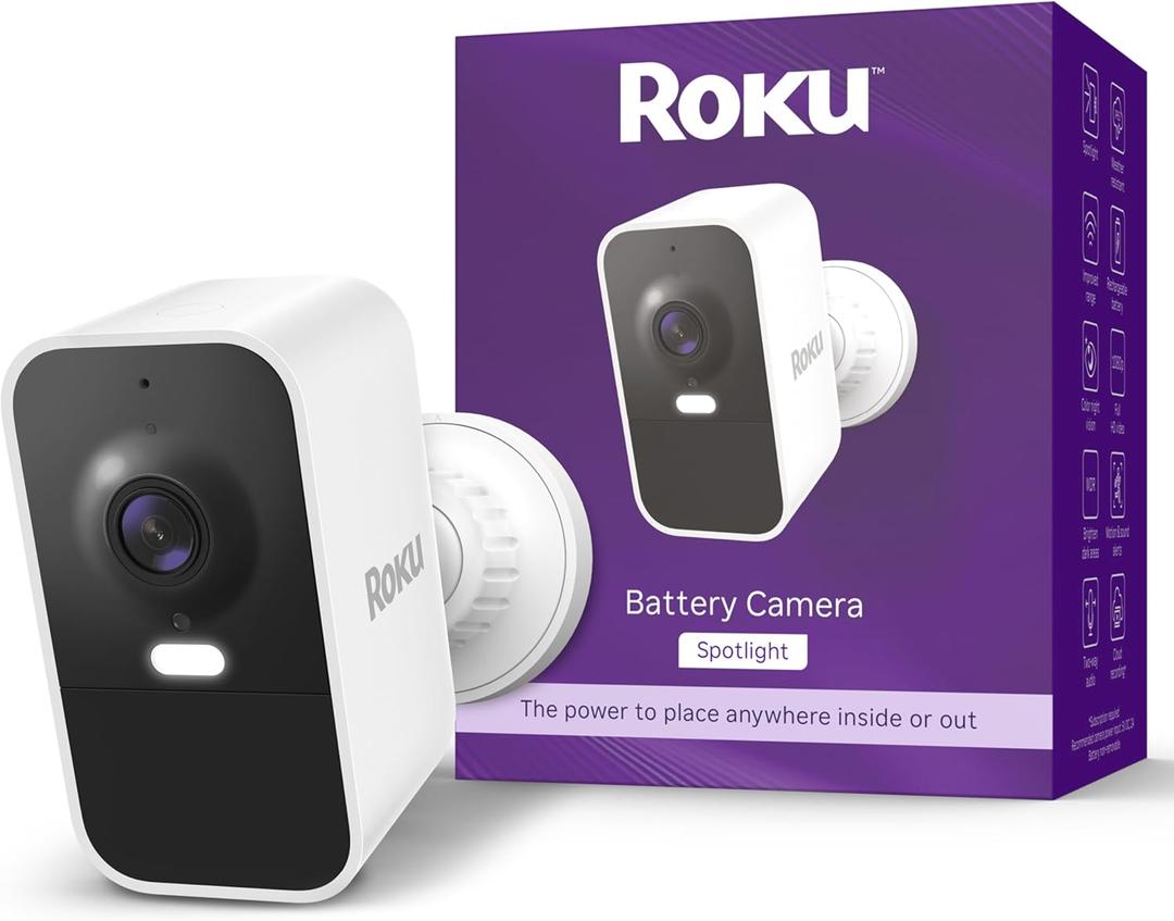 Roku Battery Camera for Home Security - New Weather-Resistant Indoor & Outdoor Wireless Camera & Pet Monitor with 1080p HD & Two-Way Audio - Rechargeable, Motion Detection & Wi-Fi