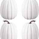 Dandat 4 Pcs 8.7 Inch Fall Large White Foam Pumpkins Halloween Jumbo Foam Pumpkin Decorations Giant White Fake Artificial Decor for Crafts to Paint Thanksgiving