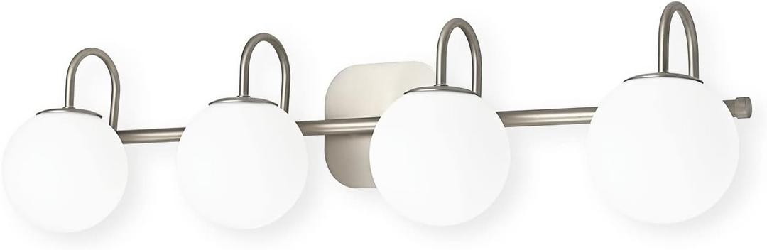 Mid Century Modern Brushed Nickel Bathroom Vanity Light Fixtures 4 Lights Milky Glass Wall Lighting Bath Vanity Lights Over Mirror (Exclude G9 Bulb)