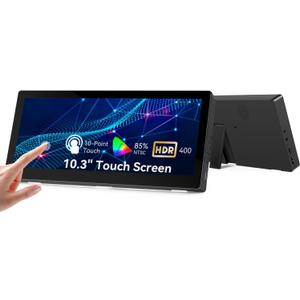 10.3'' Small Touchscreen Monitor, 400cd/m, VESA, IPS Stretched Bar LCD Mini Travel Touch Display 1920 * 720 HDMI USBC, Portable Touch Screen for Laptop Computer Windows Aida64 GPU CPU RAM Monitoring