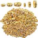 400 Pieces Round Crystal Spacer Beads Rondelle Charm Beads 6mm 8mm 10mm for jewelery Making, Gold Color