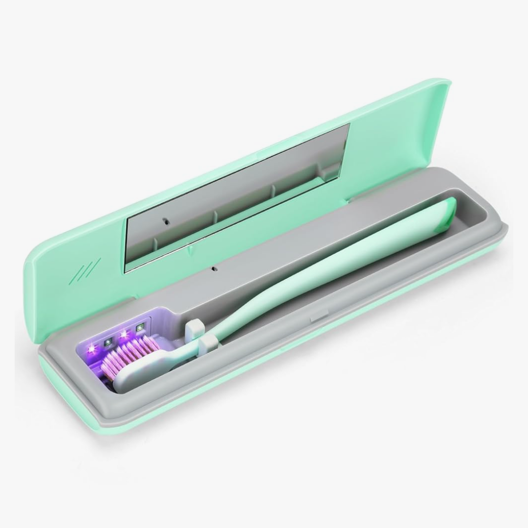 YourMate UVC Toothbrush Sanitizer Case Travel Toothbrush Covers Case for Traving or Business Trip Power by AA Battery or USB-C Cord Green