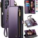 Defencase Compatible with Samsung Galaxy S22 Ultra Case Wallet with RFID Blocking Card Holder for Women Men, PU Leather Magnetic Snap Flip Zipper Strap Phone Case Fit for Galaxy S22 Ultra 5G, Purple