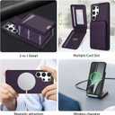 for Samsung Galaxy S24 Ultra Wallet Case with Kickstand Detachable Card Holder, for MagSafe Magnetic Wireless Charging, PU Leather Flip Credit Card Slots Slim Purse Cover Men Women, Purple