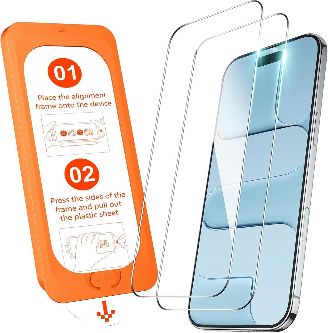 OMOTON Screen Protector for iPhone Air [Auto-Dust Removal], Tempered Glass for iPhone 17 Air with 9H+ Hardness & 12FT Military Grade Shatterproof, Full Coverage Protection, 2 Pack