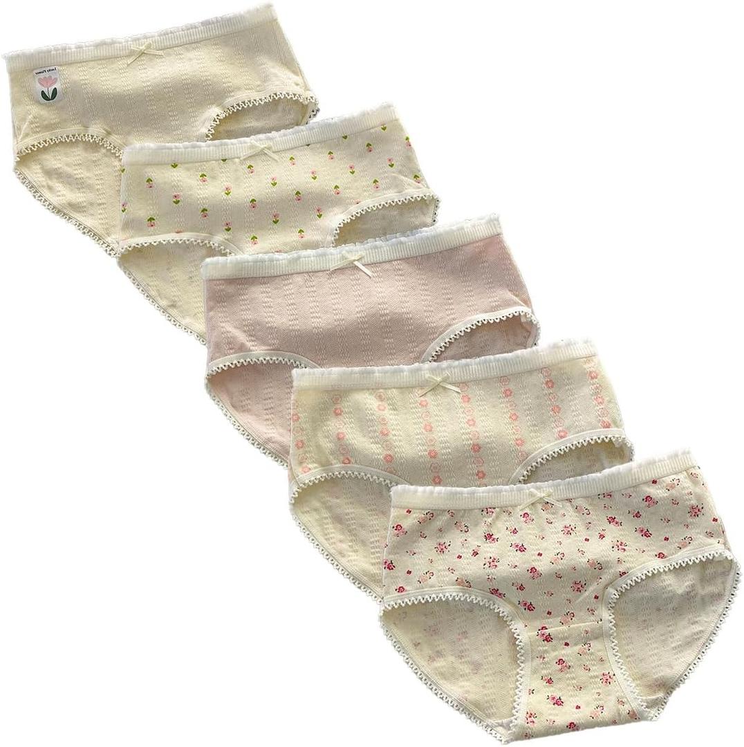 Womens Cotton Briefs Underwear  Breathable Mid-Rise Panties Soft Comfy Everyday Stretch Panties 5 Packs
