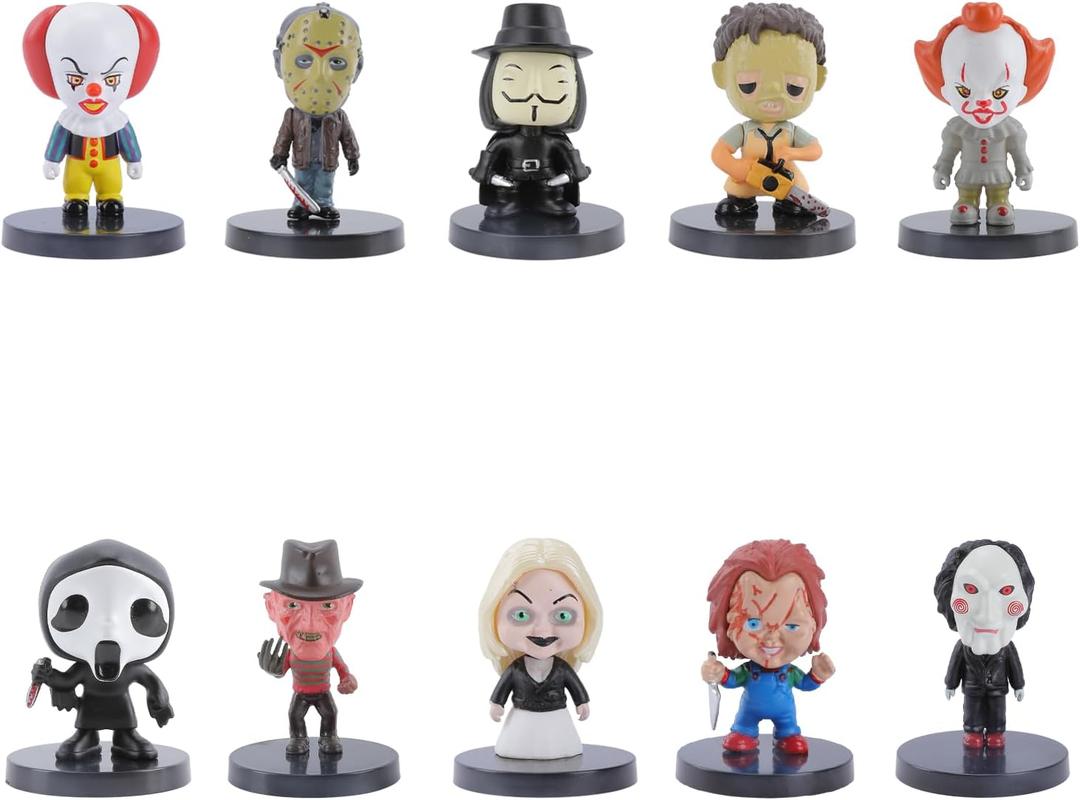 10PCS Horror Movie Action Figure Mini Scary Anime Action Figures Halloween Horror Killer Set for Decor Collectible Merchandise