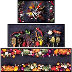 Tinideya 3 Pcs Spice Kitchen Floor Mats Anti Fatigue Farmhouse Washable Cooking Artistic Colorful Kitchen Rugs Non Slip Comfort Standing Cushioned for Cooking, 20'' x 32'', 20'' x 48'' + 20'' x 59''
