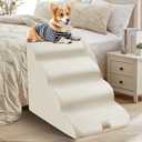 Mestuel Dog Stairs for Small Dogs Cats, Small Pet Stairs Steps, Foam 6-Tier Pet Stairs Steps for Couch Sofa, Dog Ramp Ladder Indoor with Nonslip Bottom &Washable Cover, Beige