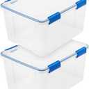 IRIS USA 2-Pack 44 Qt Storage Bins with Gasket Lids, Clear/Blue
