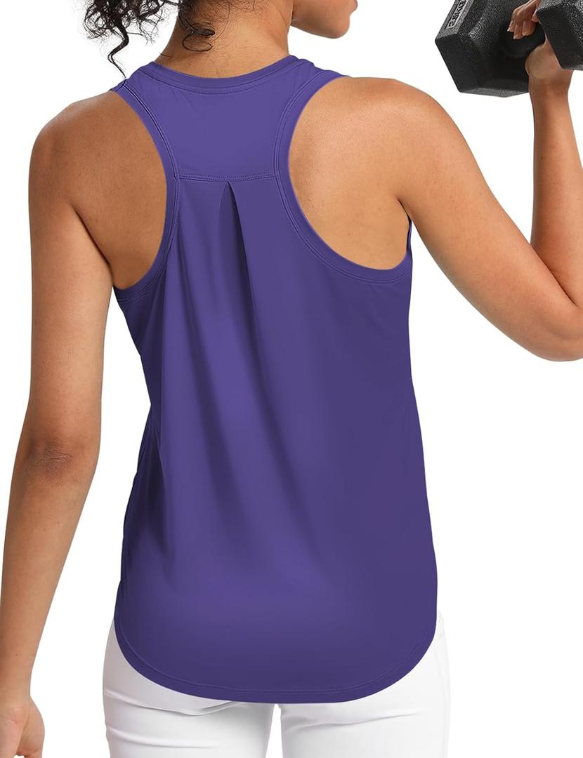 2 x Women's Workout Tank Tops Woman Sleeveless Loose Fit Gym Tops Athletic Shirts Racerback Quick Dry UPF 50+ (Purple, L)