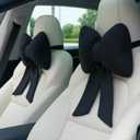 Macarrie 2 Pcs Car Neck Pillow Breathable Bow Headrest Pillow Comfortable Seat Neck Support Cute Bow Car Accessories for Driving Travel Driver Chair Winter Girl Style Interior Decor Gifts(Black)